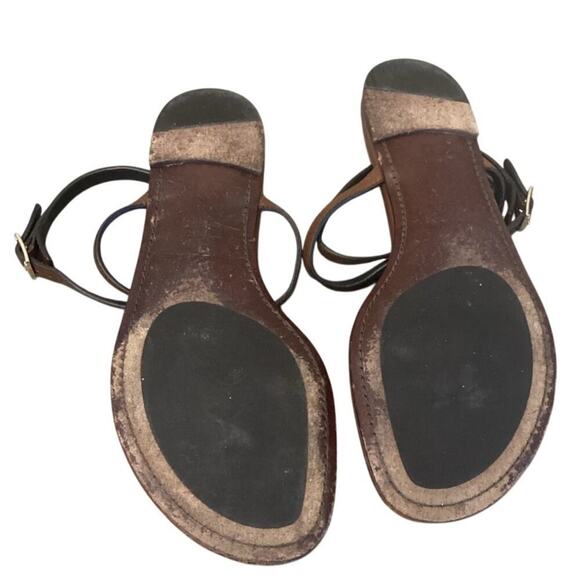 Burberry Leather T-Strap Sandals EU 41 US 11 Brown Gold Classic Old Money Resort - Picture 9 of 12